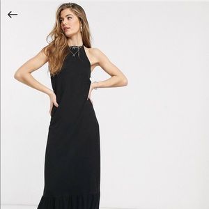 ASOS DESIGN Tall Square Neck Halter Maxi Dress with Pep Hem in Black
